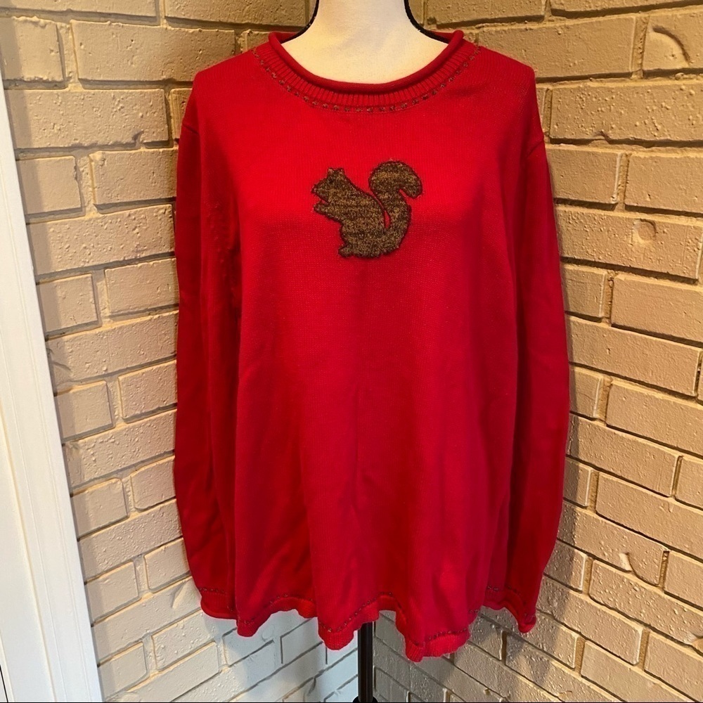 Christopher Banks CJ Hand Embroidered Squirrel Holiday Sweater Soft Size 2X